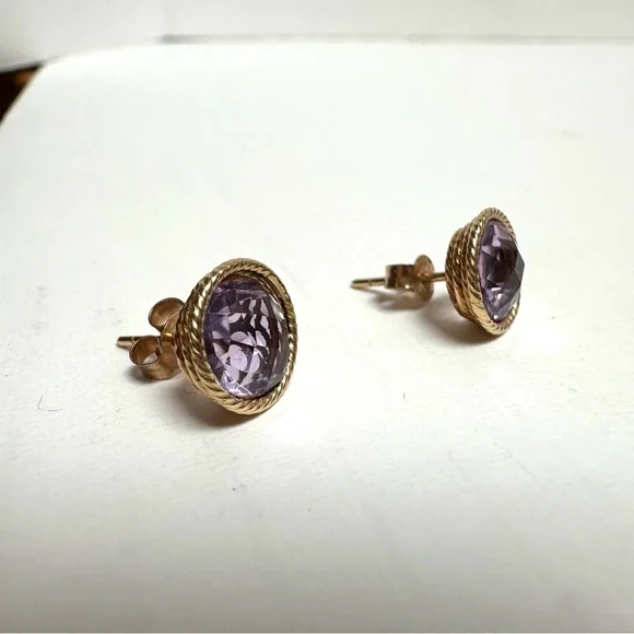 Milor Made In Italy 14k Gold Braided Bezel Set Stud Earrings